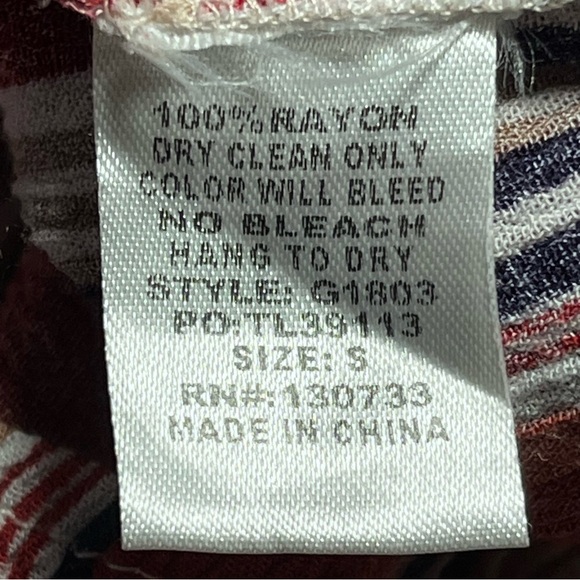 Umgee | Red Multi Stripe Hi-Lo V-Neck Top, Small - Picture 6 of 6